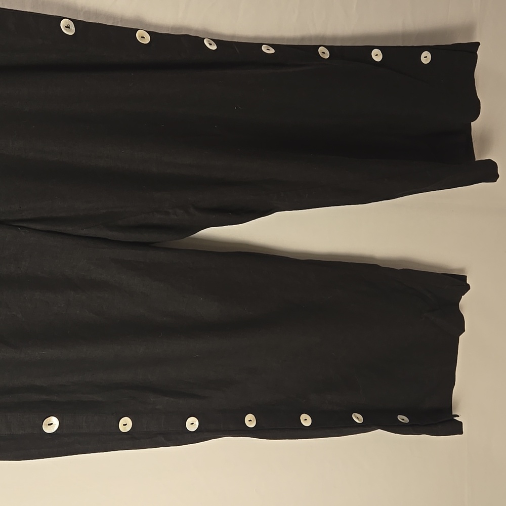 Soft Surroundings Sonoma Linen Blend Wide Leg Trousers Pants Sz L Black Boho - Picture 3 of 10
